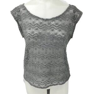Express Crochet Lace Sheer Sequin Top Size S Gray Sleeveless Blouse Shirt Shell